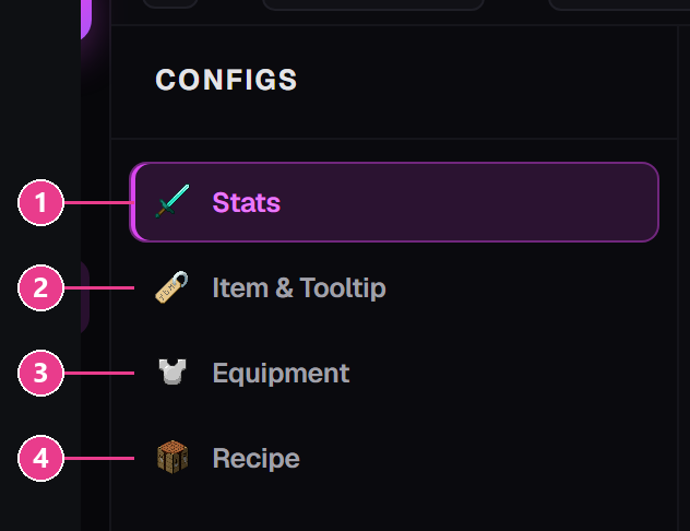 The configuration tab list with its four tabs numbered