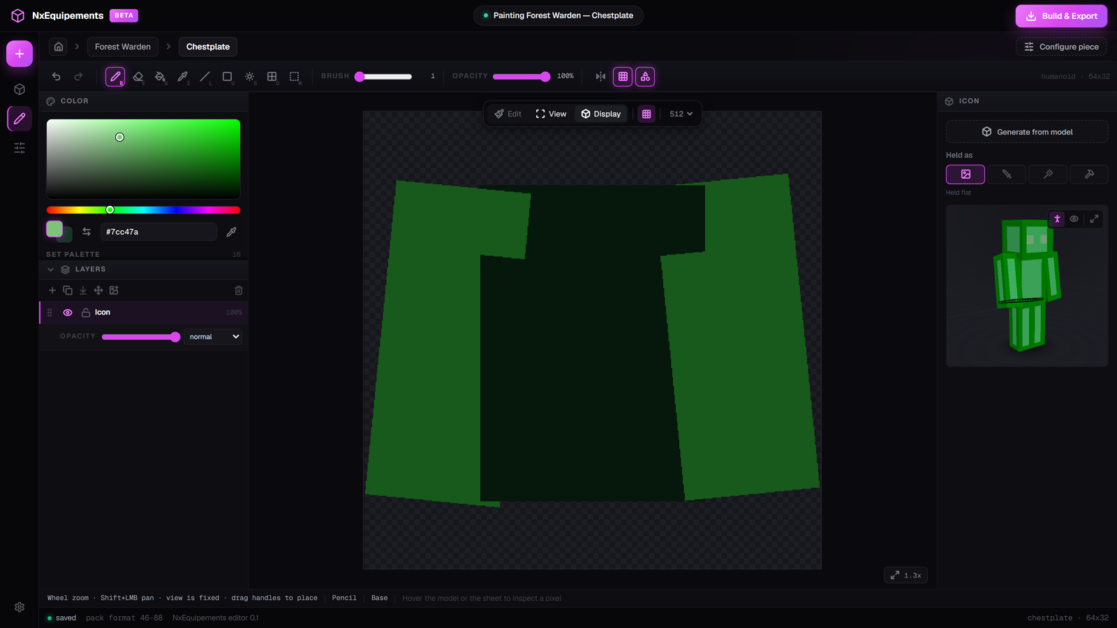 Display mode showing the icon canvas and the icon panel
