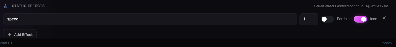 The Status Effects section with an effect row
