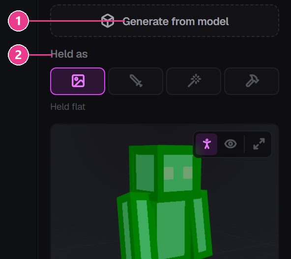 The ICON panel with its two main controls numbered