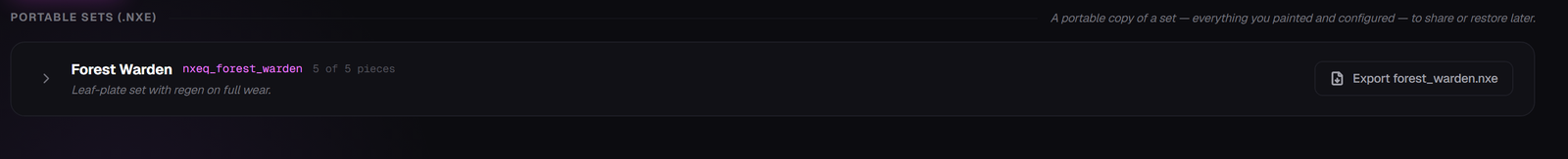 The Portable Sets section showing a set row and its export button