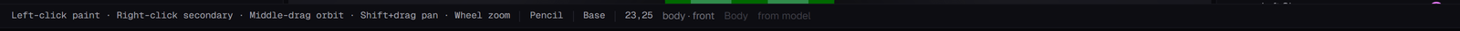 The painter status bar showing mouse controls, tool, layer and hovered body part