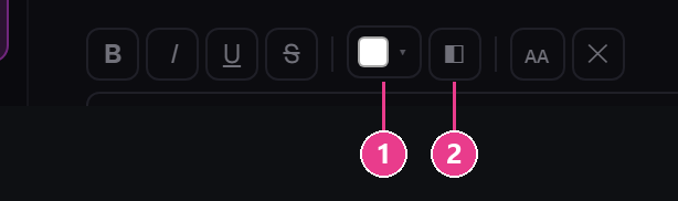 The rich text formatting toolbar with the colour and gradient buttons numbered