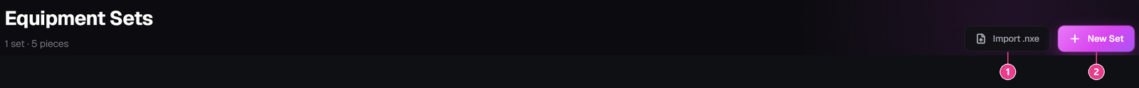 The two buttons at the top of the sets screen, numbered