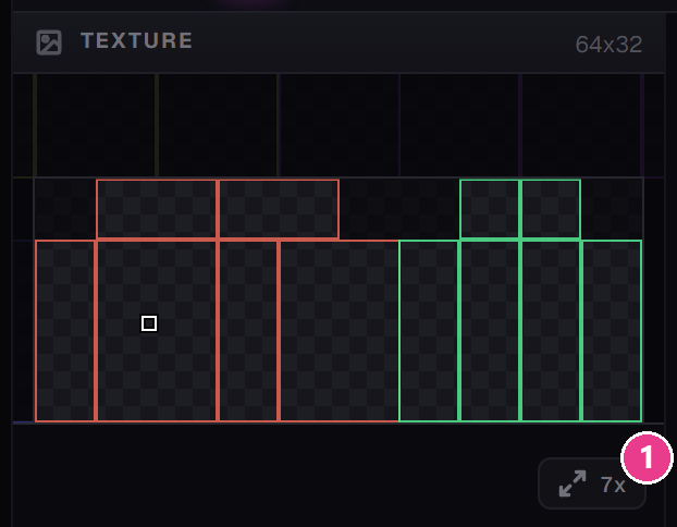 The TEXTURE panel with the zoom button numbered