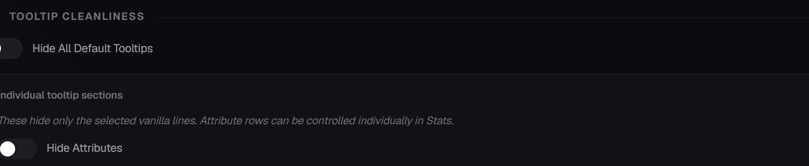 The Tooltip Cleanliness section