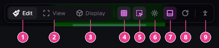 The viewport bar with the three modes numbered