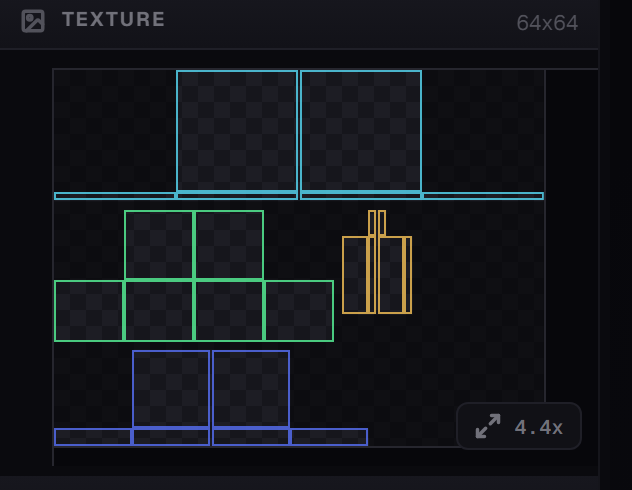 The TEXTURE panel showing an automatically laid-out sheet, one coloured outline per box