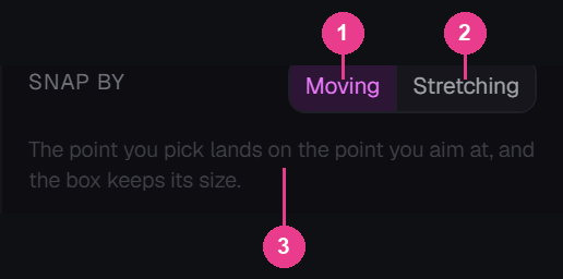 The SNAP BY row with its two options and hint line numbered