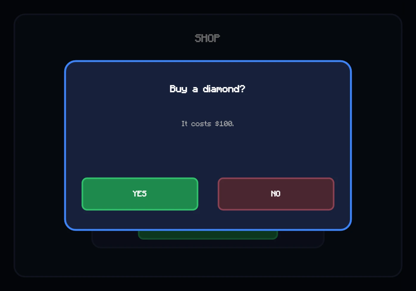 A Buy a diamond? dialogue with YES and NO