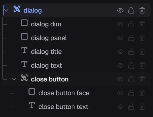 The dialog group in the layers