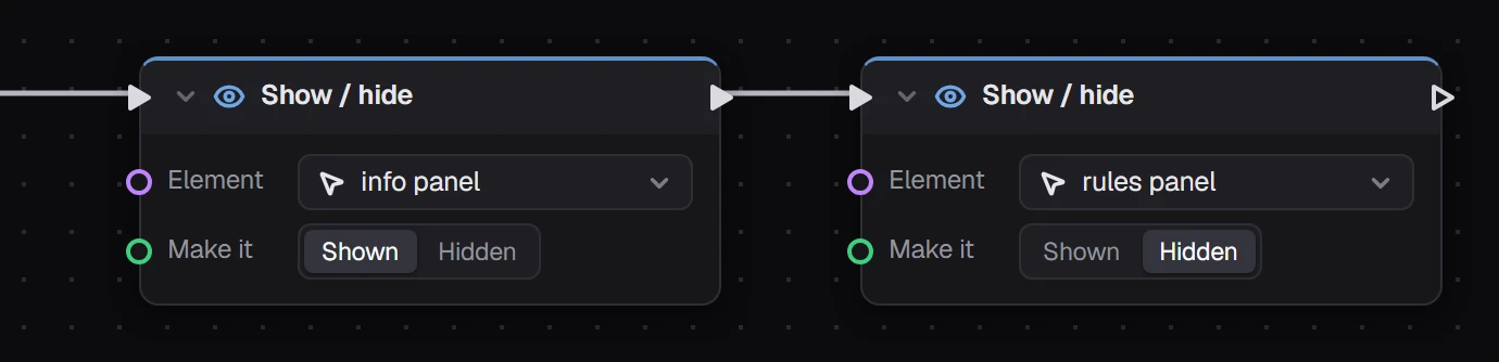 Show the info panel, then hide the rules panel