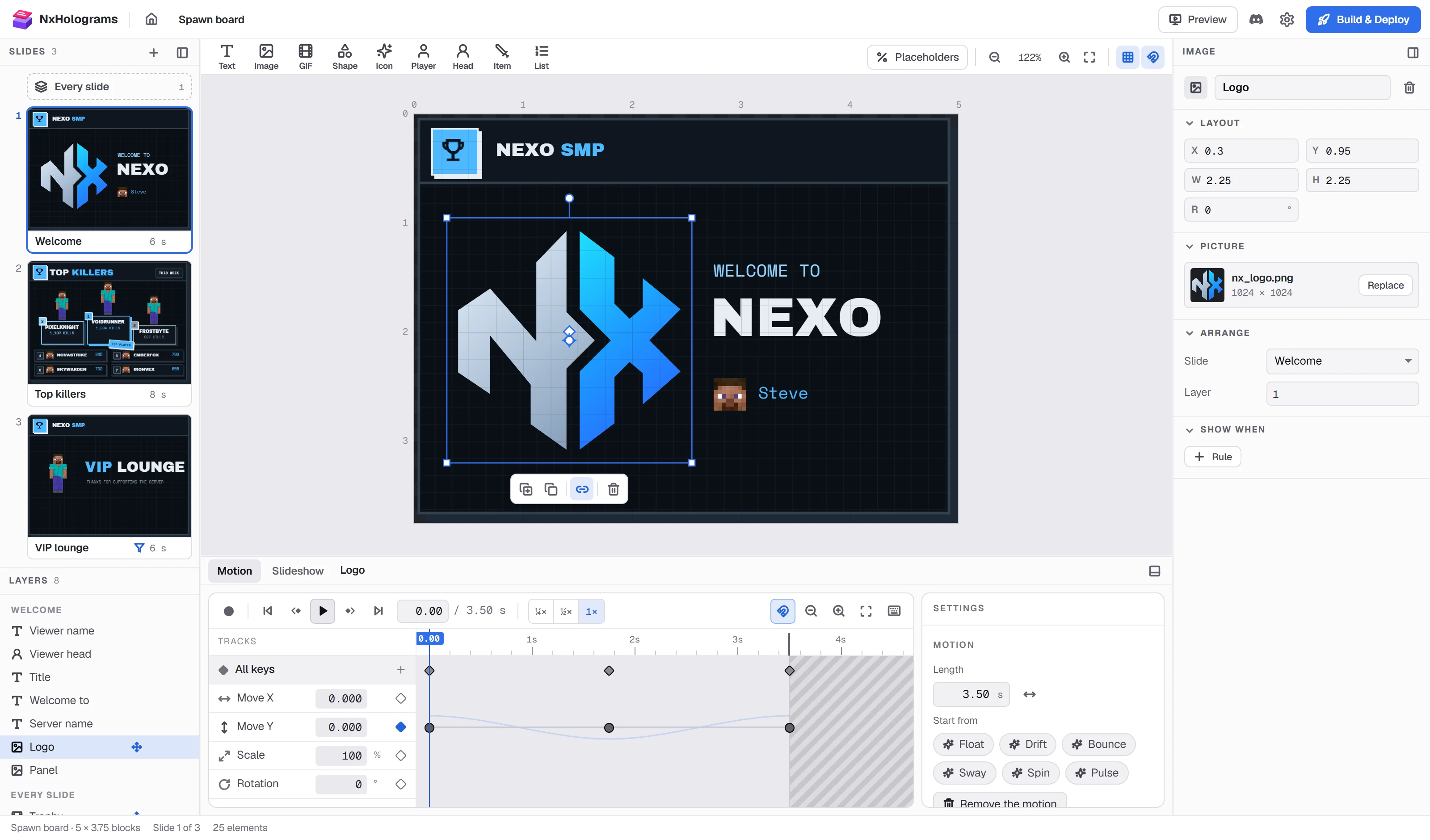 The NxHolograms editor